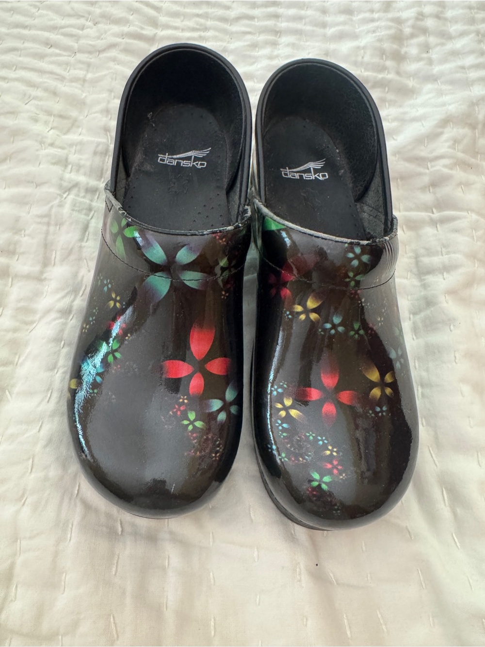 Dansko floral patent clogs 41